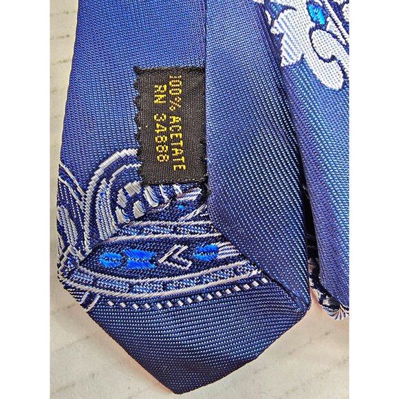 Vtg Mens Acetate Tie By In Navy & Blue Paisley Design - Picture 2 of 7